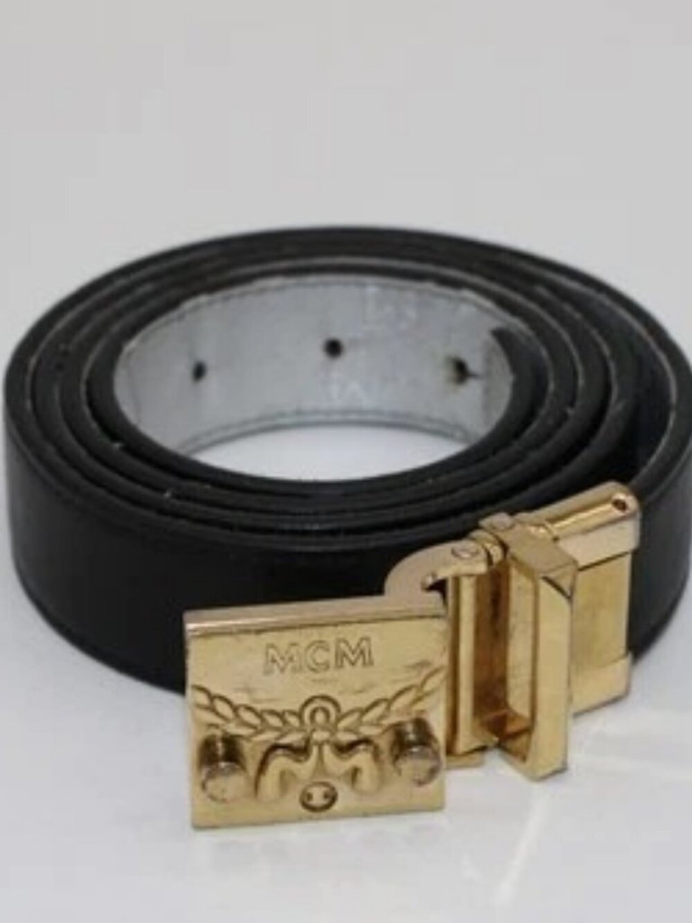 MCM Men's Gold Buckle Reversible Berlin One Size Belt - Black/Silver/Gold